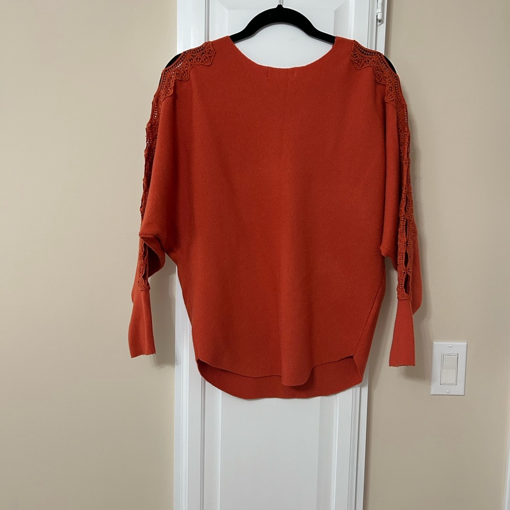 Women's Orange Sweater with Lace Detail